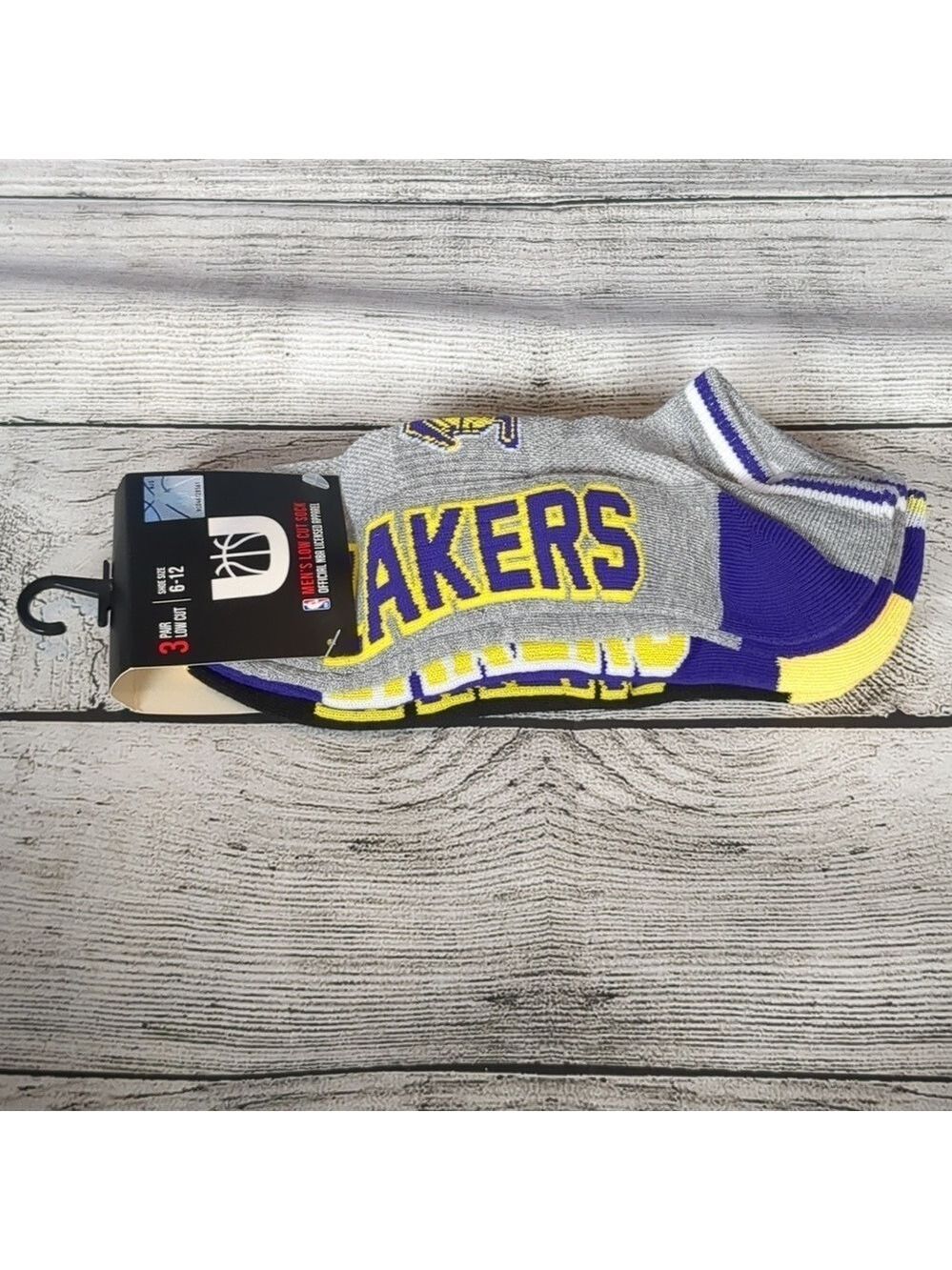 NBA lakers 3 pair low cut socks men's shoe size 6-12